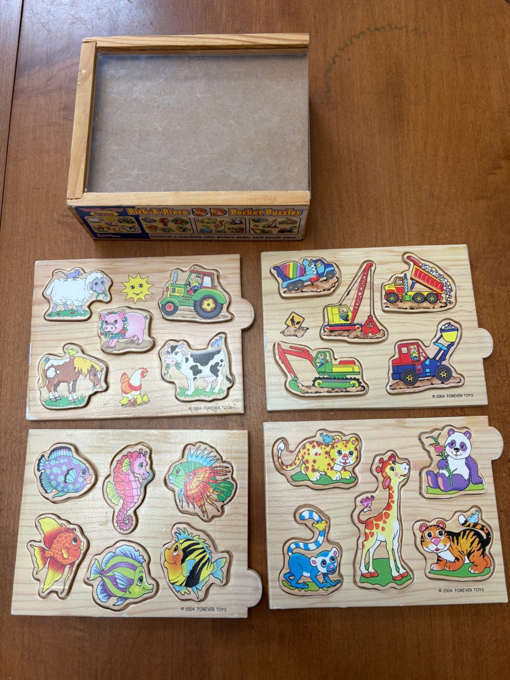 Vintage 2004 Forever Toy Wooden Puzzle Set of 4 in Case